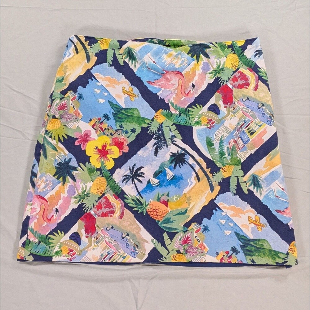 Talbots Womens Petites Size 14P Tropical Print A-Line Lined Side Zip Skirt